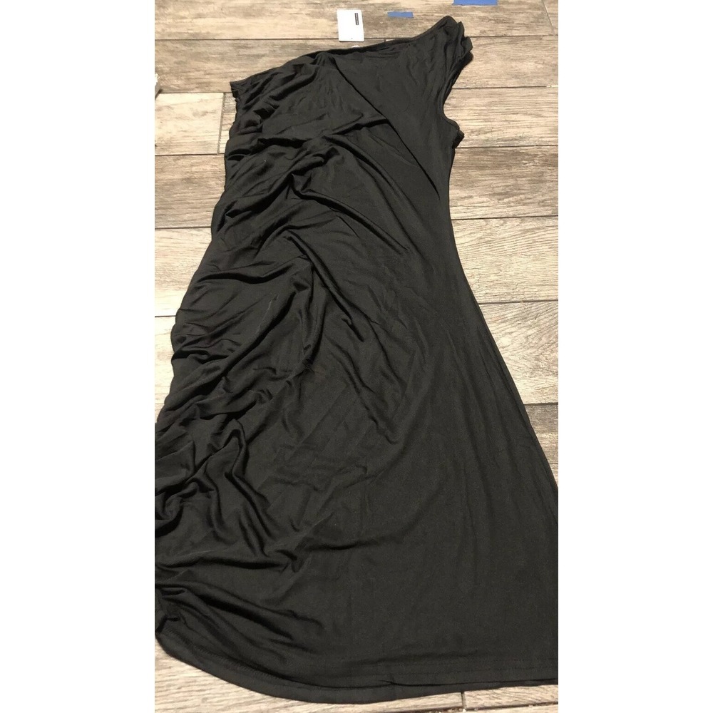 New Womens Meaneor‎ Black Dress One Shoulder Stretchy Ruched Sides Dress Sz XL